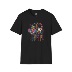 Psychedelic Cat with Headphones - T-Shirt