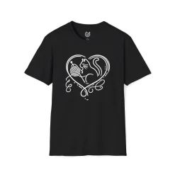 Line-art heart with cat playing with a yarn roll T-Shirt